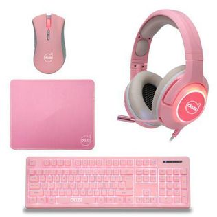 Kit Gamer Série M - 4 em 1, Teclado + Mouse + Mousepad + Headset, Rosa - Dazz