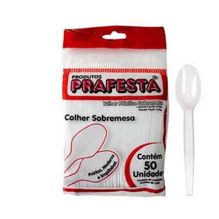 Colher Sobremesa Branca Pacote 50 Un - Prafesta
