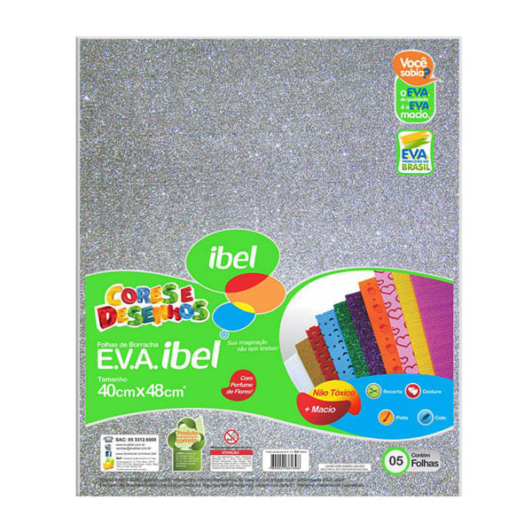 Eva Color 40x48 Prata Glitter Especial 5 Folhas Ibel Papelex 7563