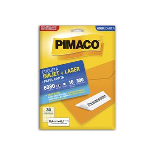 Etiqueta Ink-Jet + Laser Carta 6080 Com 300 Un 10 Folhas - Pimaco