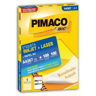 Etiqueta Inkjet/Laser A4367 288,5x200 C/100 - Pimaco