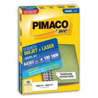 Etiqueta Inkjet Laser A4362 33,9x99 C/1600 - Pimaco