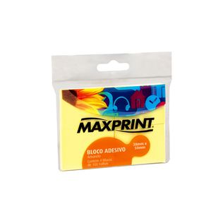 Bloco Adesivo Pequeno 38x50mm C/4 100 Folhas Amarelo - Maxprint