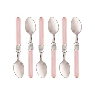 Conjunto 6 Colheres De Mesa Inox Com Cabo De Plástico Rosa - Lyor