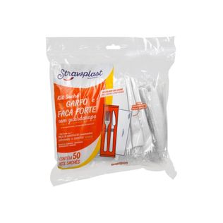 Kit Sachê Garfo/Faca/Guardanapo Branco 50 Un - Strawplast