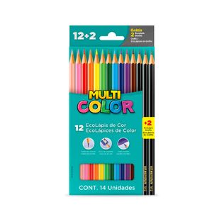 Lápis De Cor Multicolor 12 Cores + 2 Ecolápis - Faber Castell