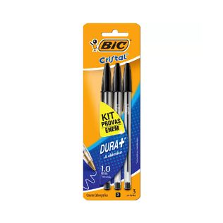 Kit Enem Caneta Esferográfica Cristal C/3 Preta - Bic