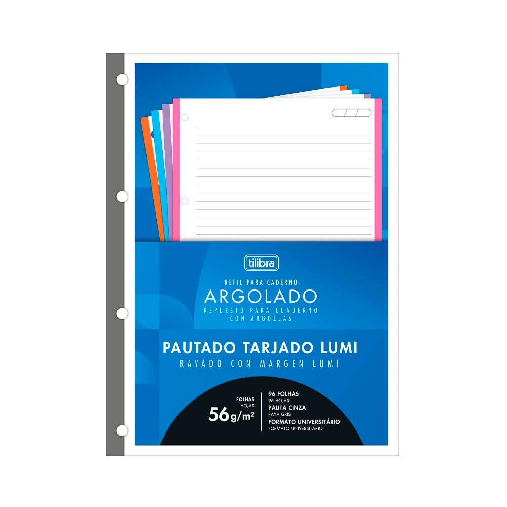 Refil P Caderno Argolado Universitário Tiliflex Tarjado Lumi 96f Tilibra Papelex 1532