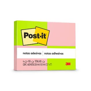 Bloco Adesivo Post It 4 Blocos de 100 Folhas 2 Cores Neon 38x50mm - 3M