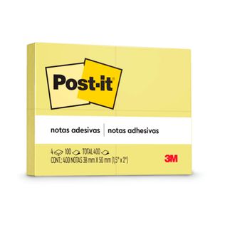 Bloco Adesivo Post It 4 Bloco de 100 Folhas Amarelo 38x50mm - 3M