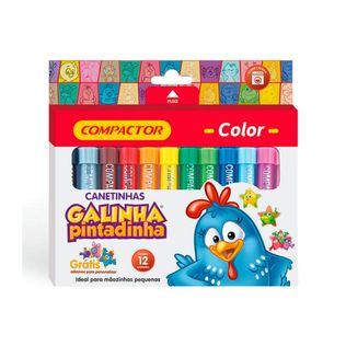 Canetinha Hidrográfica Color Galinha Pintadinha 12 cores - Compactor