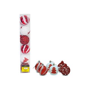 Enfeite Bola De Natal Decor Branco e Vermelho 6cm C/ 6 - Wincy